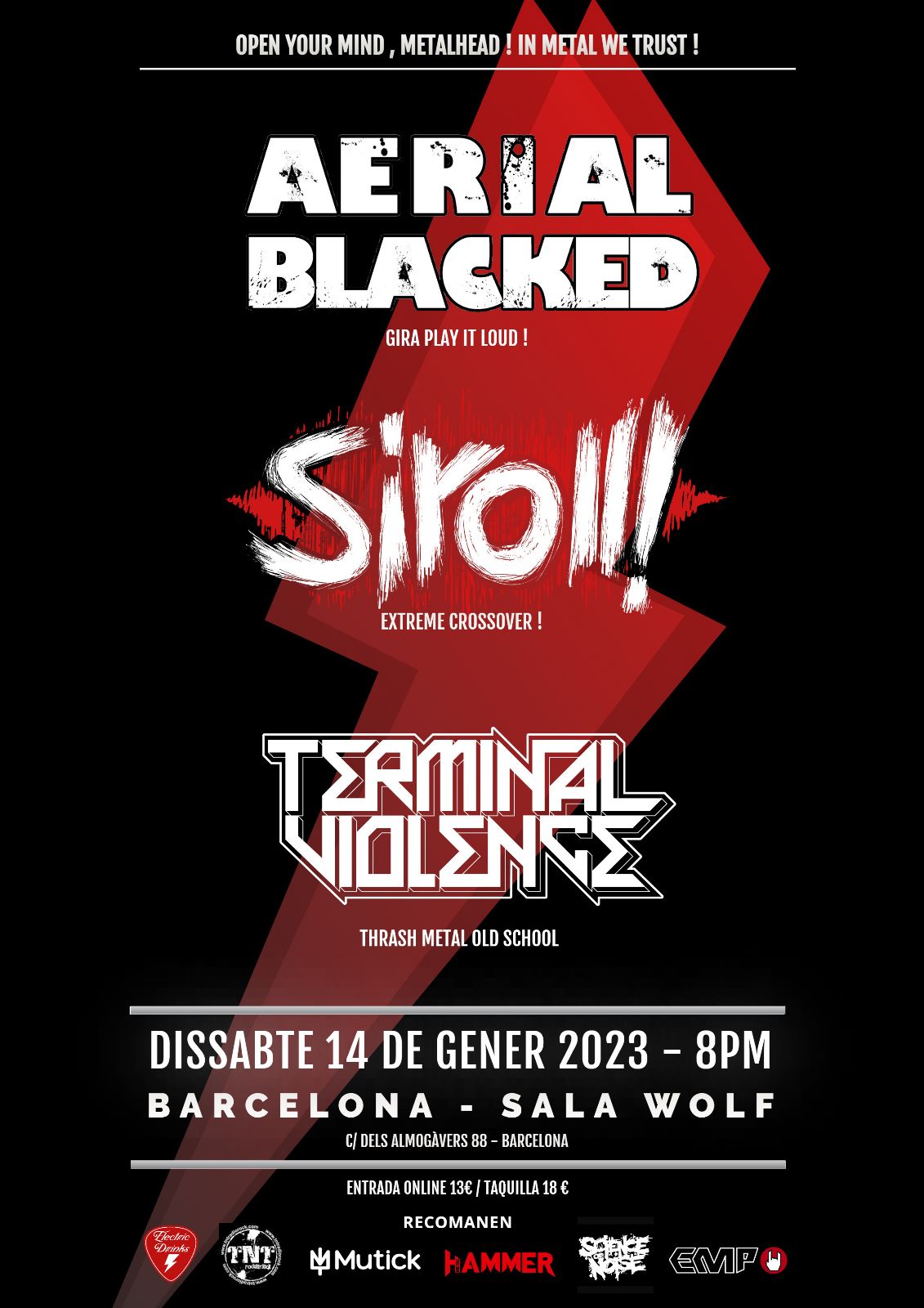 AERIAL BLACKED + SIROLL! + TERMINAL VIOLENCE en Barcelona - Mutick