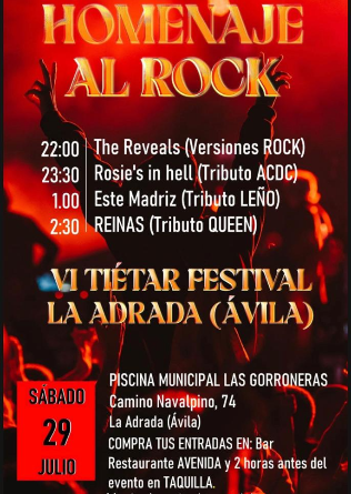 VI TIETAR FESTIVAL presenta Homenaje al Rock en Piscina La Adrada - Avila