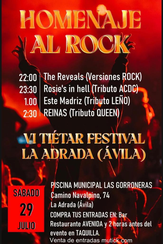VI TIETAR FESTIVAL presenta Homenaje al Rock en Piscina La Adrada - Avila - Mutick